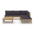 6 Piece Garden Lounge Set Bamboo With Dark Grey Cushions