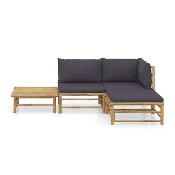4 Piece Garden Lounge Set With Dark Grey Cushion Bamboo