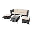 4 Piece Garden Lounge Set Glass Top With Cushions Pe Rattan Black