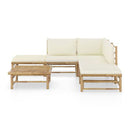 6 Piece Garden Lounge Set With Cream White Cushions Bamboo