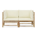 2 Piece Garden Lounge Set Bamboo With Cream White Cushions