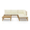 6 Piece Garden Lounge Set Bamboo With Cream White Cushions
