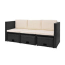4 Piece Garden Lounge Set Glass Top With Cushions Pe Rattan Black