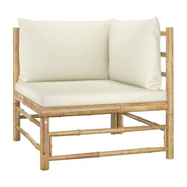 5 Piece Garden Lounge Set With Cream White Cushions Bamboo