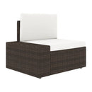 5 Piece Garden Lounge Set With Cream White Cushions Poly Rattan Brown