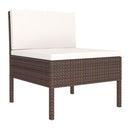 3 Piece Garden Lounge Set With Cream White Cushion Poly Rattan Brown