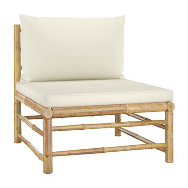 5 Piece Garden Lounge Set With Cream White Cushions Bamboo
