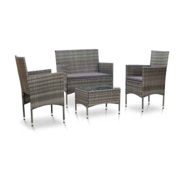 4 Piece Garden Lounge Set Glass Top With Cushions Poly Rattan