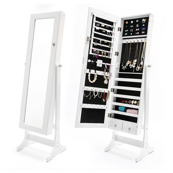 131Cm Mirror Jewellery Cabinet 2X Drawer Lowe White