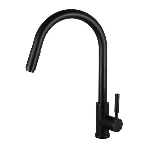 Euro Round Matt Black 360 Degree Swivel Pull Out Kitchen Mixer Tap