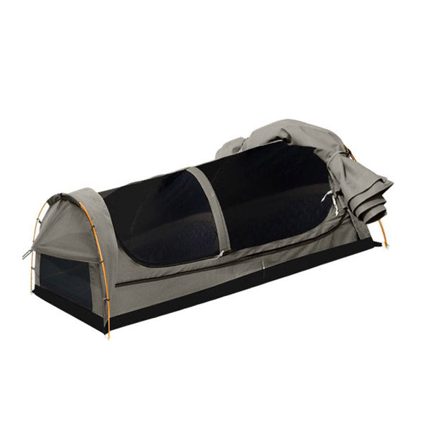 Camping Swag King Single Canvas Dome Tent Hiking Mattress Grey