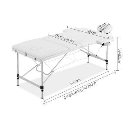 Portable Aluminium 3 Fold Massage Table 75cm