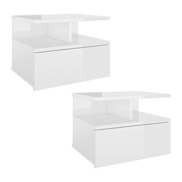 Floating Nightstands 2 Pcs High Gloss White 40X31X27 Cm Chipboard