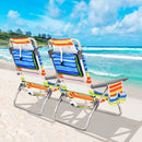 Set of 2 Folding Beach Chair Set with Headrest and Cup Holder Multicolor