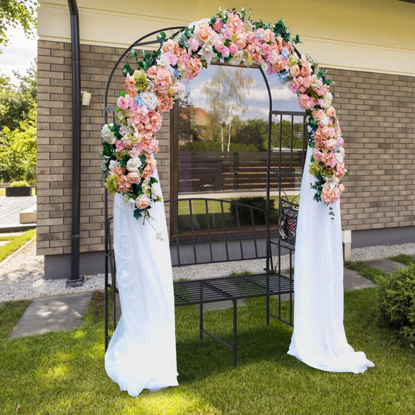 Steel Garden Arch with 2 Seat Bench for Climbing Plants