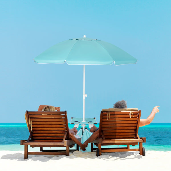 Beach Umbrella with Cup Holder Table and Sandbag for Beach Patio Blue