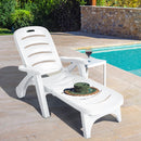 Adjustable Chaise Lounge Chair with Built In Wheels for Patio White