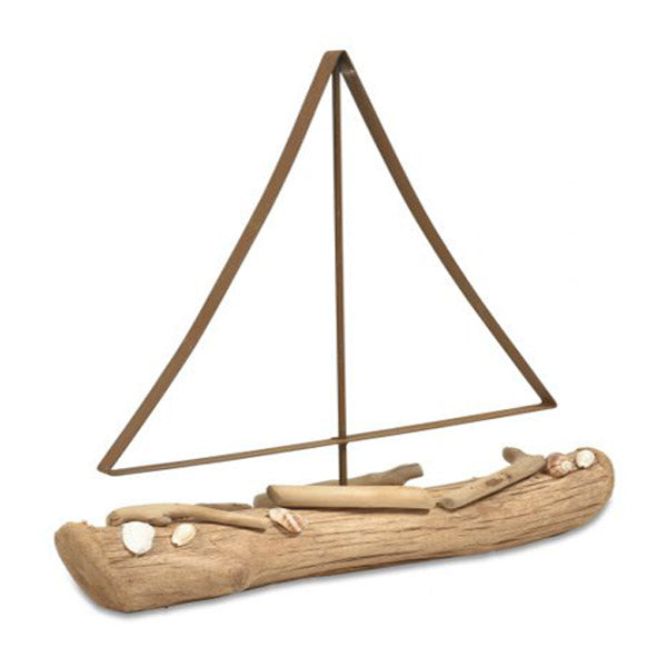 Boat Ornament Driftwood And Metal Natural 44X7X43Cm