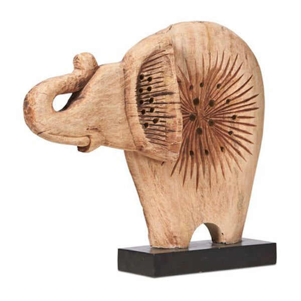 Wooden Chiselled Elephant In Mango Wood Natural