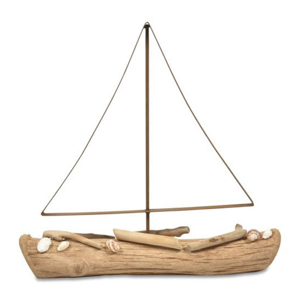 Boat Ornament Driftwood And Metal Natural 44X7X43Cm