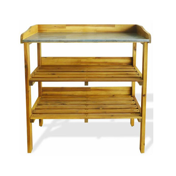Potting Bench With 2 Shelves Solid Acacia Wood And Zinc