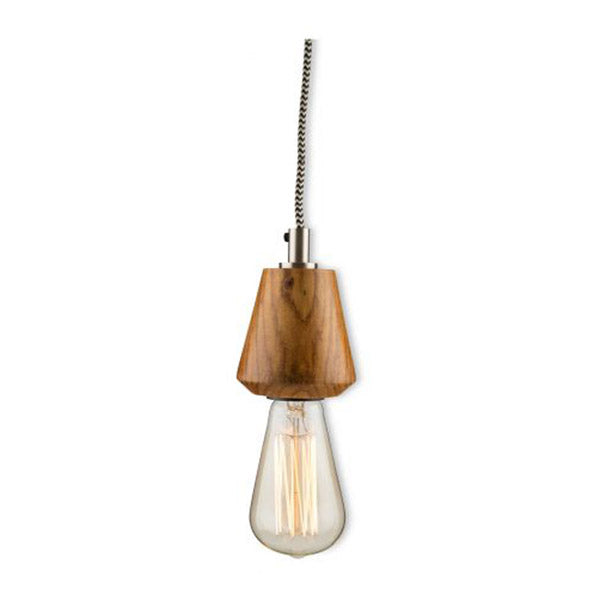 Wooden Pendant Hanging Light With Silver Detail 12Cm