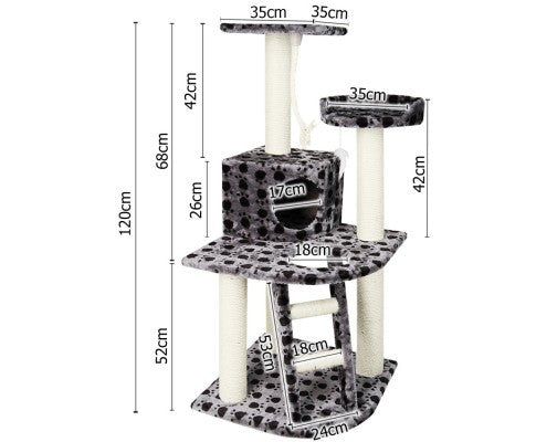 Cat Tree 120Cm Scratching Post Tower Condo House Furniture Wood