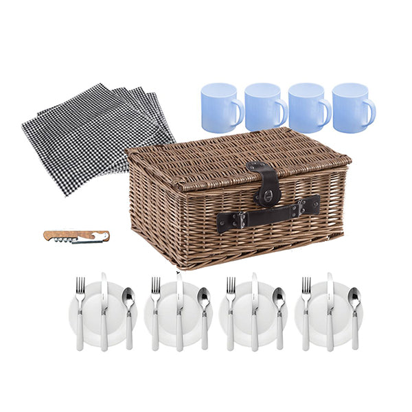 Picnic Basket Set 4 Person Willow Baskets Deluxe Outdoor Camping