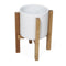 Round Concrete Planter White With Wooden Oak Stand 225Mm