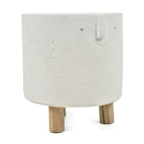 Ceramic Face Planter White With Wooden Legs 16Cm