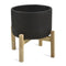 Cement Planter Black On Wooden Stand