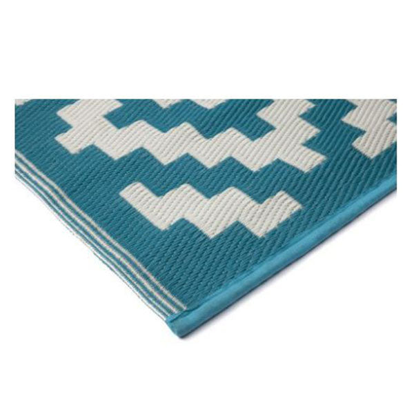 180x270cm Aztec Teal And White Recycled Plastic Outdoor Rug and Mat