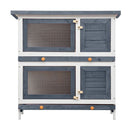 Outdoor Rabbit Hutch 4 Doors Grey Wood