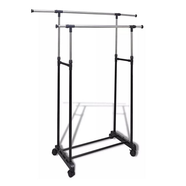 Adjustable Clothes Rack 4 Castors 2 Hanging Rails