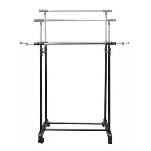 Adjustable Clothes Rack 4 Castors 2 Hanging Rails