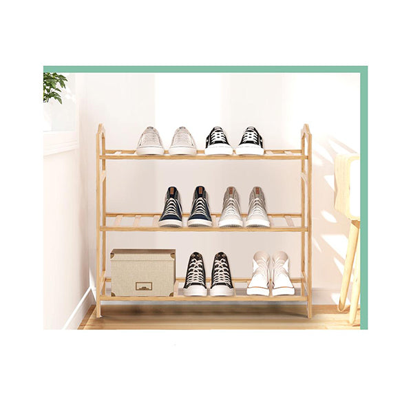 Bamboo Shoe Rack Storage Wooden Organizer Shelf Stand 3 Tiers Layers 80Cm