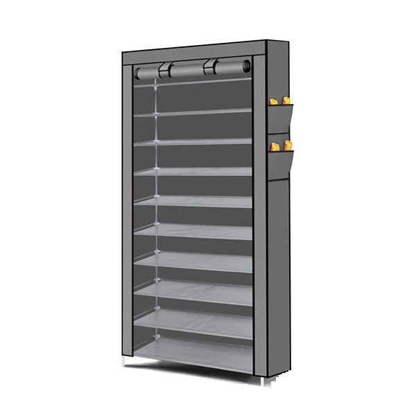10 Tier Shoe Rack Portable Storage Cabinet Organiser Wardrobe Grey Cover