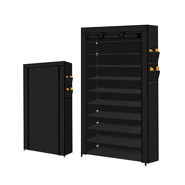 10 Tier Shoe Rack Portable Storage Cabinet Organiser Wardrobe Black Cover