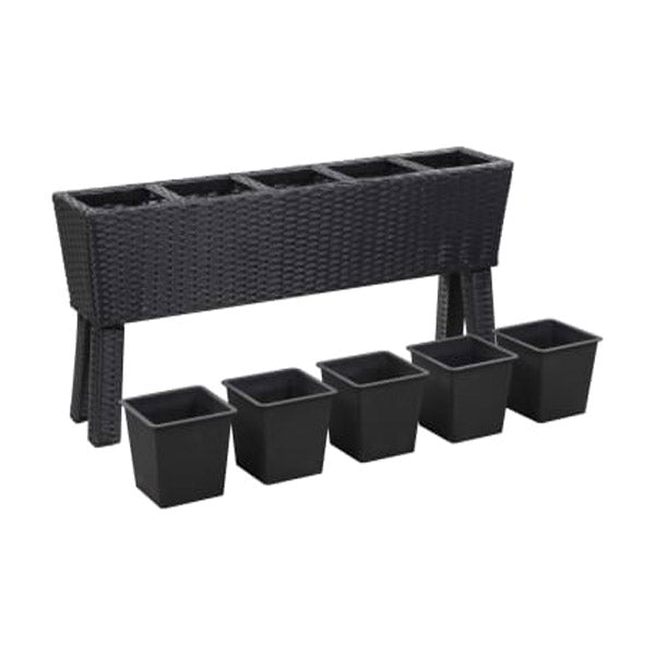 Garden Raised Bed With Legs And 5 Pots 118X25X50 Cm Poly Rattan