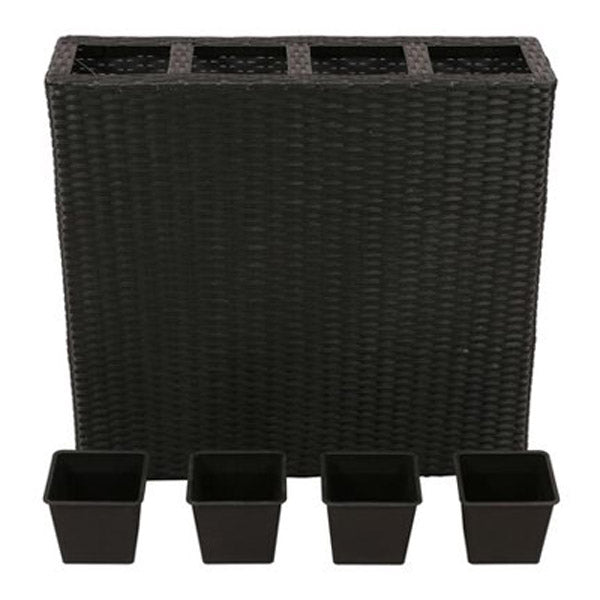Garden Raised Bed With 4 Pots 2 Pcs Poly Rattan Black