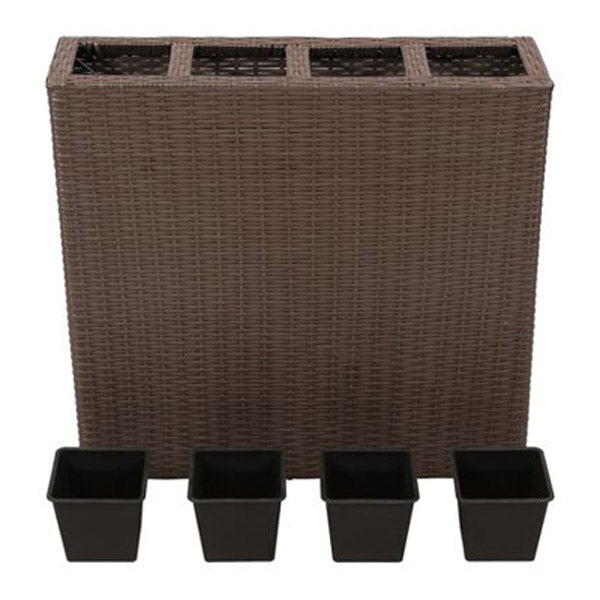 Garden Raised Bed With 4 Pots 2 Pcs Poly Rattan Brown