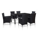 7 Piece Outdoor Dining Set Pe Rattan Weather Resistant Black