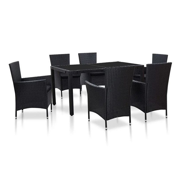 7 Piece Outdoor Dining Set Pe Rattan Weather Resistant Black