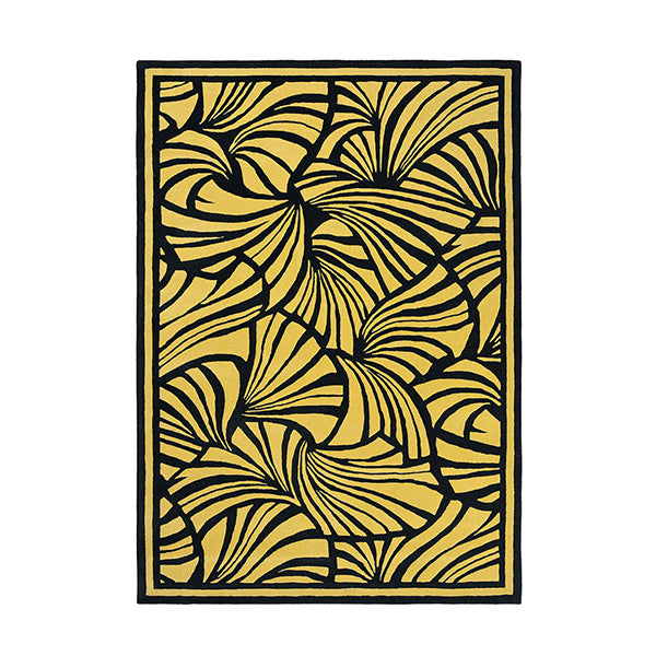 Japanese Fans Gold Contemporary Hand Tufted Rug