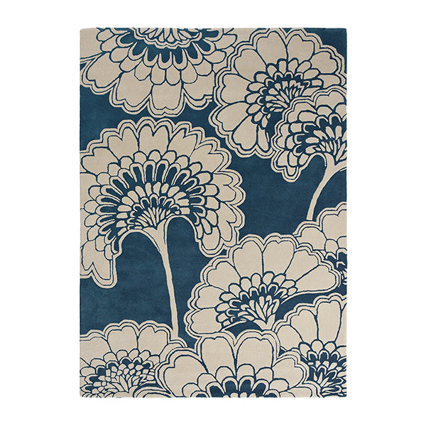 Japanese Floral Midnight Contemporary Hand Tufted Rug