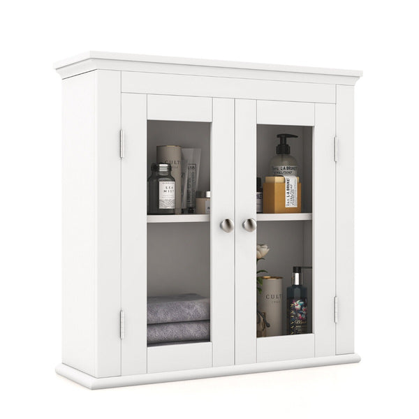 Wall Mounted Door Cabinet wIith 3 Level Adjustable Shelf White