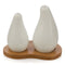 Porcelain Salt And Pepper Set On Bamboo Wooden Tray White And Natural