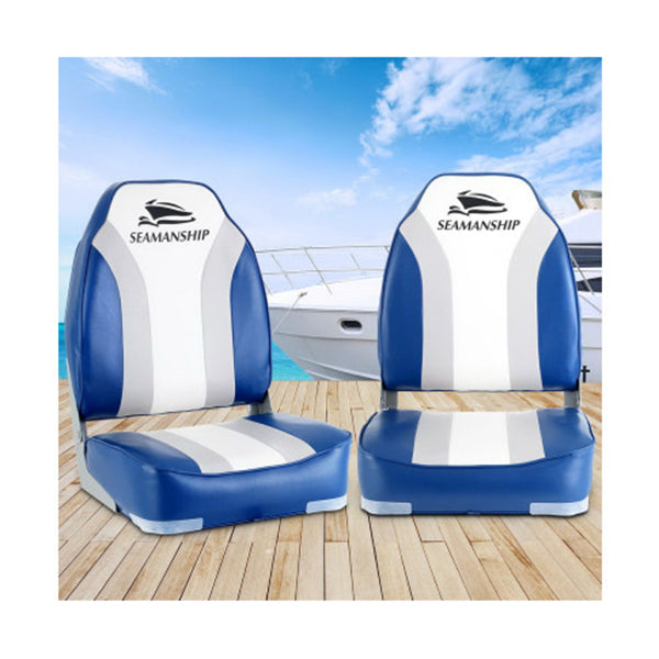 2X Folding Boat Seats Seat Marine Seating Set All Weather Swivels