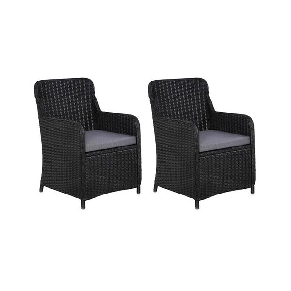 Outdoor Chairs With Cushions 2 Pcs Poly Rattan Black And Dark Grey