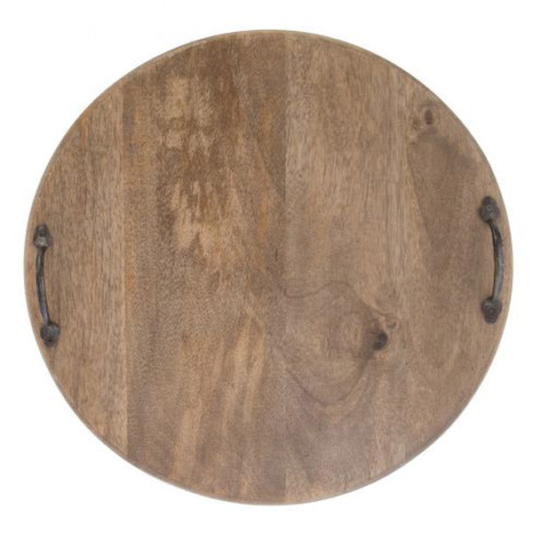 Round Serving Board Mango Wood With Iron Handles 40X40X5Cm